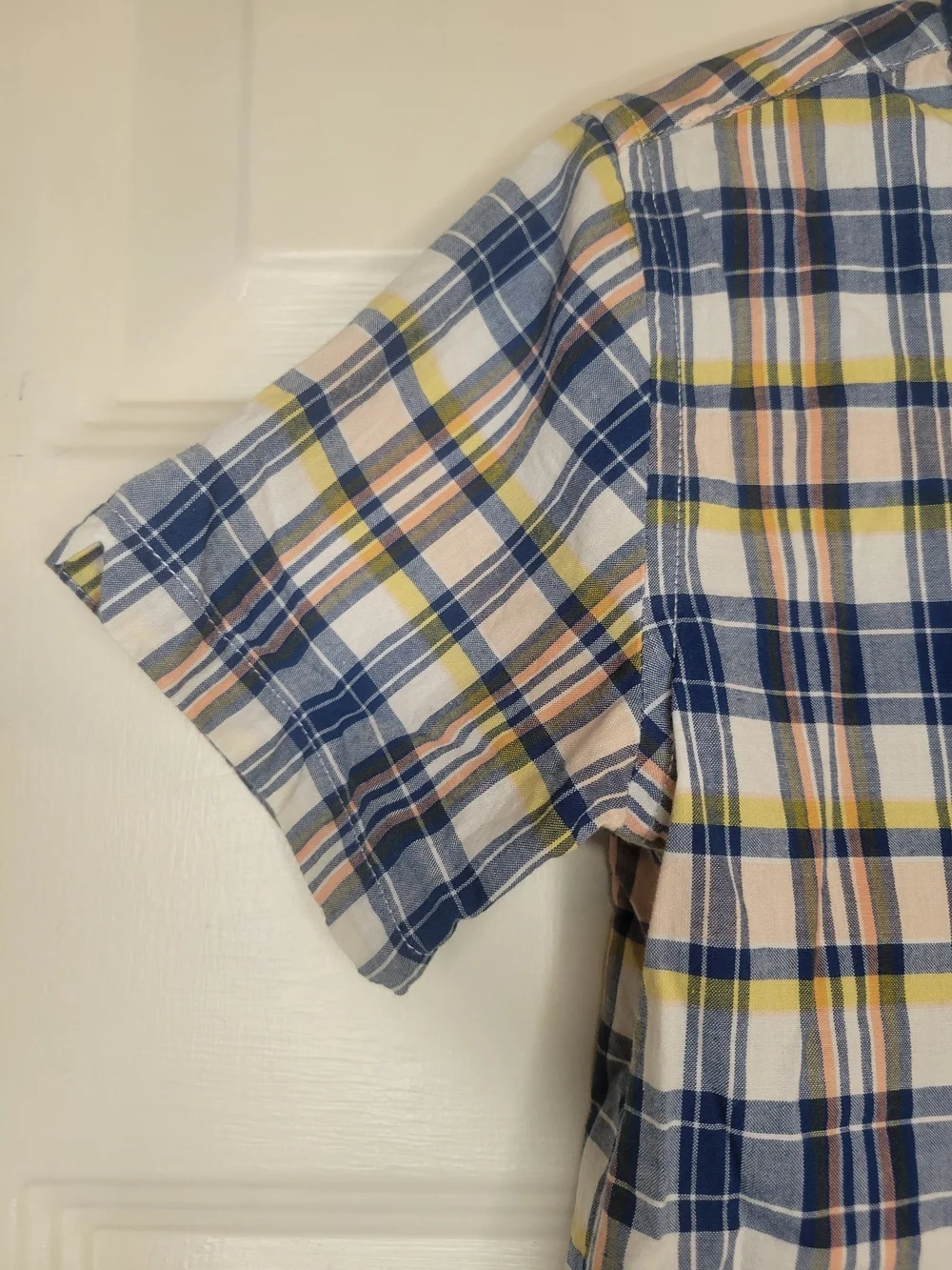 Janie and Jack Boys' Short-Sleeve Plaid Button-Down Shirt - Navy/Yellow/Pink - Picture 3 of 6